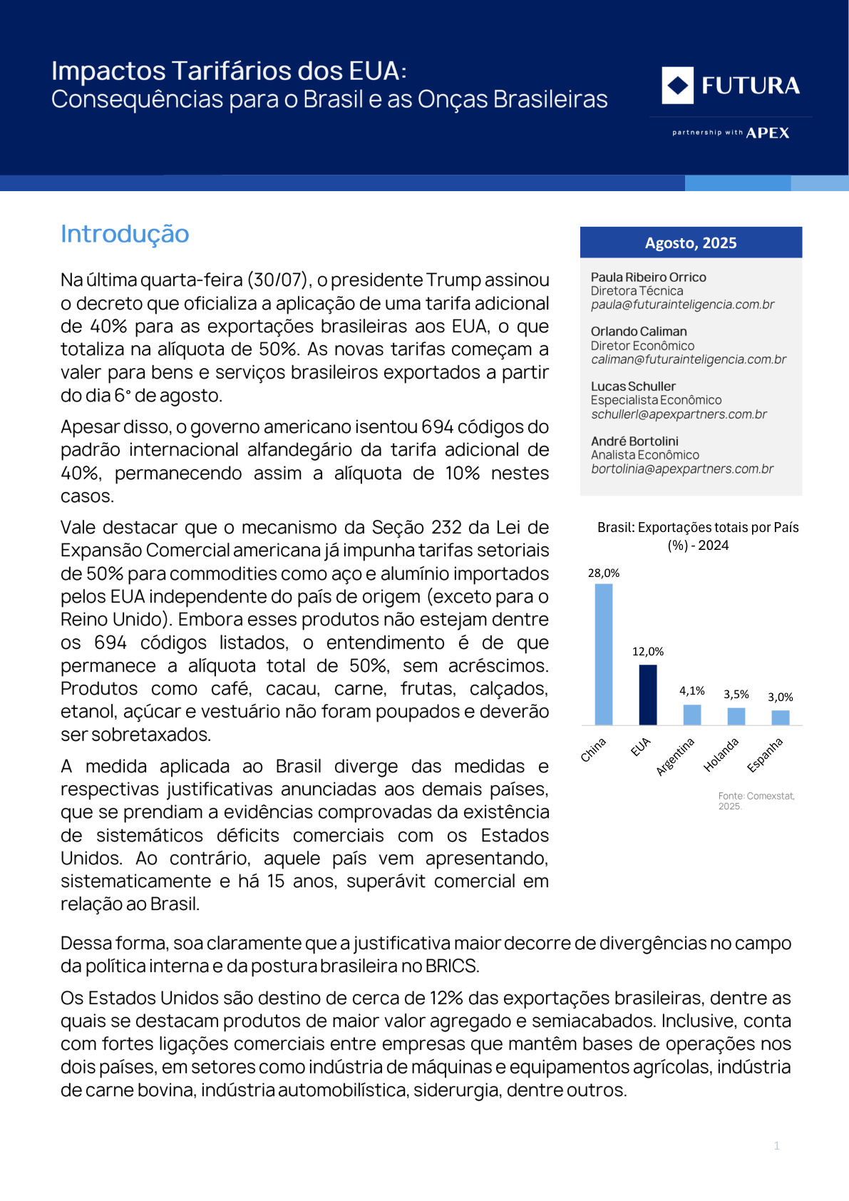 Tarifaço EUA — Onças